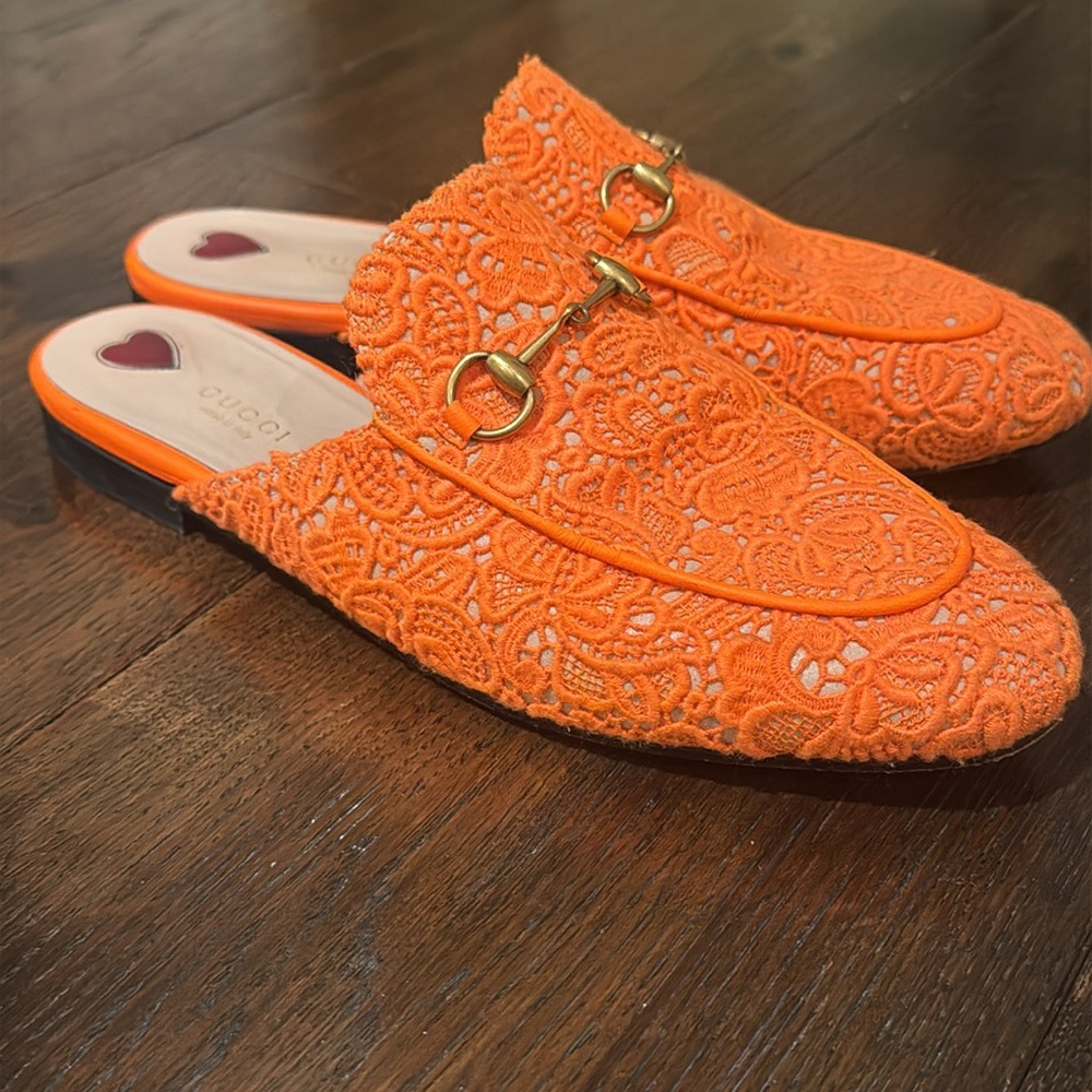 Gucci - Women’s Princetown Flat Slipper - Orange - Size: 40 / US 10 - Picture 2 of 9